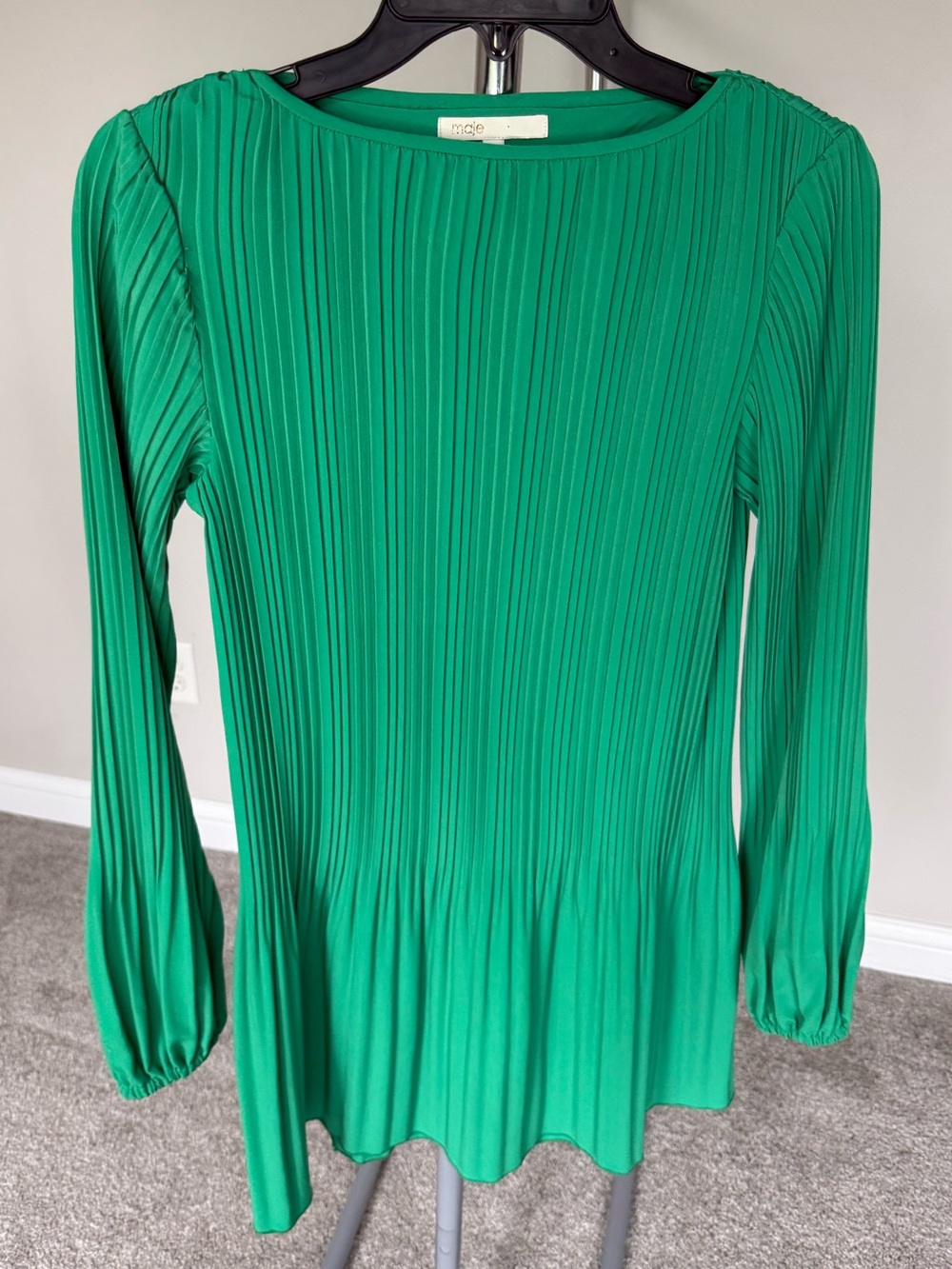 MAJE Green Rockina Pleated Plisse Crepe Mini Dress